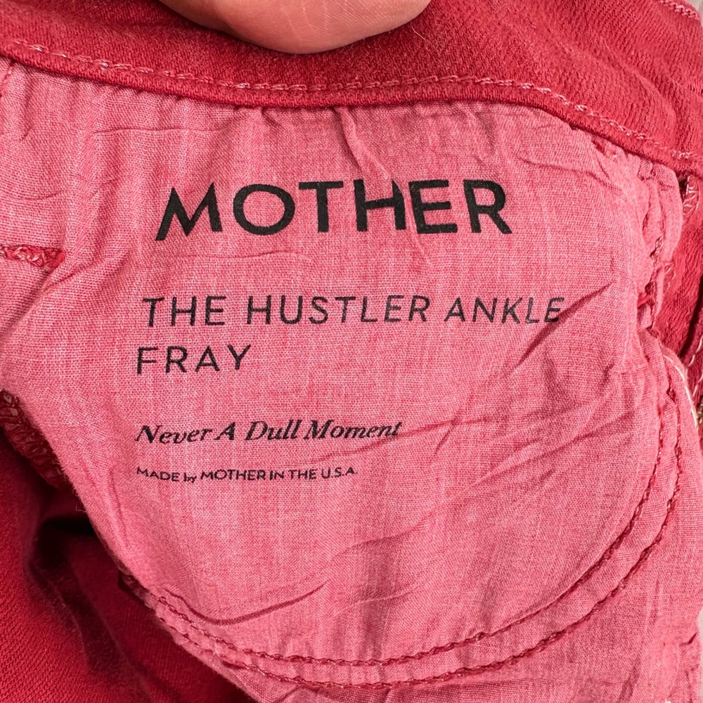 Mother The Hustler Ankle Fray Jeans 27 Red High-Rise Flare Raw Hem Coated Denim - Picture 3 of 10
